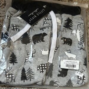 Little Bipsy Kids joggers - Gray with Black and White Forest Print